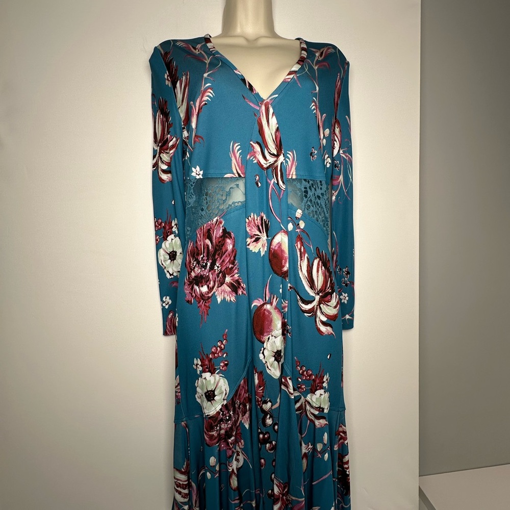 Roberto Cavalli Dress, Runway, Teal & Pomegranate, Forbidden Fruit, EU 44